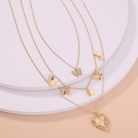 European and american hot-selling new all-match item ornaments stacking multi-layer butterfly peach heart pendant necklace clavicle chain can be split