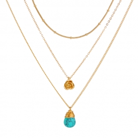 European and american new product necklace female elegant turquoise pendant multi-layered simple and versatile golden rose clavicle chain