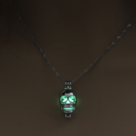 Fashion all-match hot-selling luminous cage necklace hollow skull pendant diy jewelry in stock