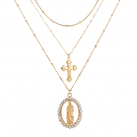 Fashion street shooting multi-layer meticulous chain retro exaggerated personality classic madonna cross multi-layer pendant necklace