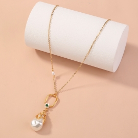 Niche design chinese style retro palace pearl necklace simple and versatile long pendant single-layer necklace