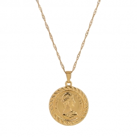 European and american foreign trade retro accessories roman portrait embossed round brand pendant water wave chain fashion temperament necklace chain