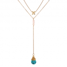 New product hot selling double clavicle chain natural turquoise drop pendant simple with diamond letter x wild necklace