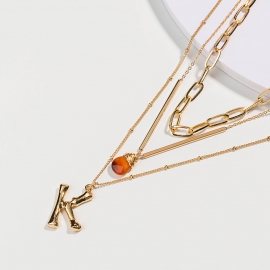 One generation hot sale hot sale english k letter multi-layer necklace natural golden yellow agate pendant jewelry