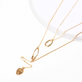 European and american fashion golden special-shaped circle ring pendant card neck pin beauty face pendant multi-layer necklace women