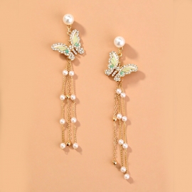 Cross-border hot-selling earrings in europe and america, womens long tassels, diamond-studded bow stud earrings, fashion temperament butterfly jewelry