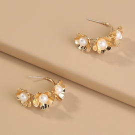 Cross-border hot sale amazon hot-selling earrings earrings female fashion retro c-shaped 3 original design earrings with flowers