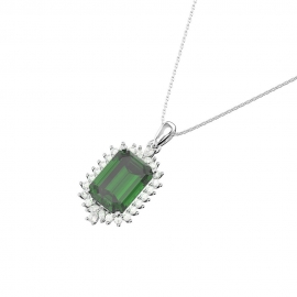 Imitation 10*14 emerald gemstone pendant necklace square zircon copper with gold electroplated finished necklace and zircon pendant