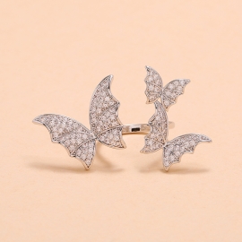 Fashion personality creative ins diamond ring japan and south korea simple light luxury opening exaggerated bi-wing double flying butterfly ring