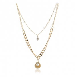 European and american fashion simple temperament pearl shell shape pendant multi-layer short clavicle necklace