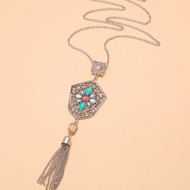 Fashion trend new personality simple ethnic style necklace retro exaggerated hollow geometric tassel earrings