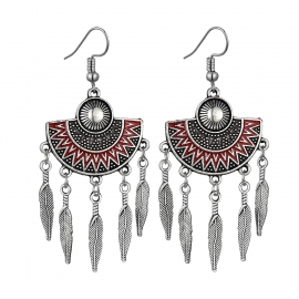 Hot selling earrings jewelry alloy retro dripping earrings ethnic fan-shaped leaf tassel earrings