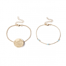 European and american cross-border jewelry exaggerated geometric chain bracelet womens letter round card embossed simple crystal bracelet set