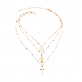 European and american jewelry fashion style geometric metal sequin multilayer necklace necklace