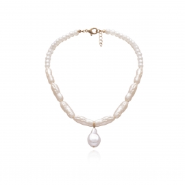 European and american cross-border jewelry, temperament and versatile fashion handmade necklace, simple and special-shaped pearl creative geometric necklace