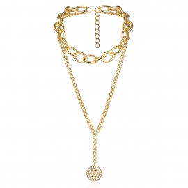 European and american cross-border jewelry temperament pendant necklace sweater chain women exaggerated chain double-layer hollow flower plate necklace