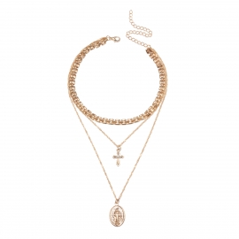 European and american cross-border jewelry, new personality, versatile, multi-layer combination, simple cross, jesus pendant necklace