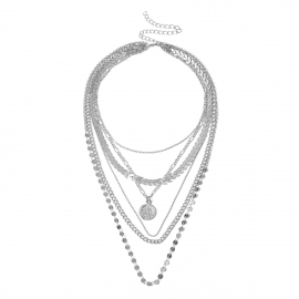 European and american cross-border jewelry, personalized sequined round bead multi-layer necklace, retro coin airplane chain geometric necklace