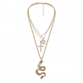European and american cross-border jewelry religious zodiac dragon pendant multi-layer necklace female lotus cross collar chain sweater chain
