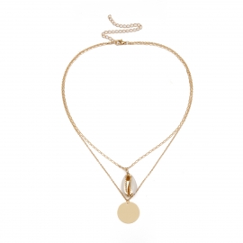 European and american cross-border jewelry summer fashion personality round necklace female shell bag gold rim double sequin necklace