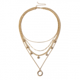 European and american cross-border jewelry retro multi-layer geometric ring necklace personality multi-layer snake bone chain mix and match round necklace