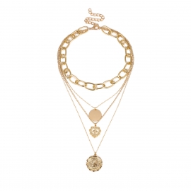 European and american cross-border jewelry, personalized cross hollow sequin necklace, retro multi-layer mix and match heart-shaped portrait necklace