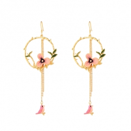 Enamel glaze flower bird earrings female temperament korean fashion trendy long earrings