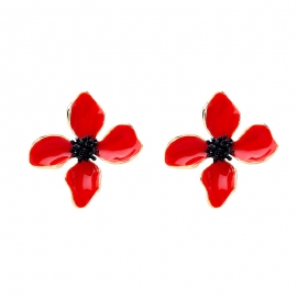 Enamel dripping oil small red flower earrings female european and american style small fresh fashion earrings
