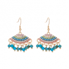Bohemian ethnic style handmade earrings niche personality fan-shaped earrings temperament tassel earrings women