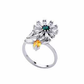 Fresh crystal flower rotating ring simple korean fashion trendy vibrato with the same ring