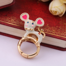 Cute cartoon diamond-studded little mouse lady elastic ring ring