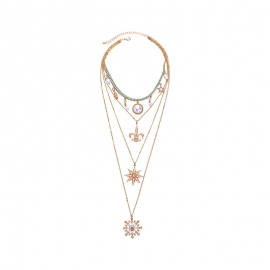 Multilayer star diamond snowflake pearl pendant necklace women european and american fashion long sweater chain accessories