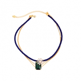 European and american style net red clavicle chain gem pendant wild necklace multi-layer choker leather rope ladies necklace