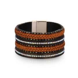 European and american hot sale diamond bohemian style braided bracelet fashion multi-layer wide side magnetic clasp bracelet cross-border hot sale