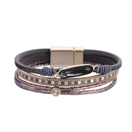 European and american jewelry bohemian personality fashion bracelet inlaid crystal multi-layer magnetic buckle leather bracelet female decorative bracelet