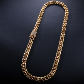 Hip hop micro inlaid zircon stainless steel cuban chain double side buckle head color preserving electroplating gold cuban chain necklace bracelet