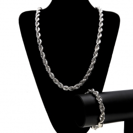 Amazon hot sale rope chain &acirc;��&acirc;��mens hip hop 1cm twist chain bracelet necklace set