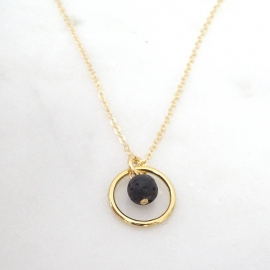 Fashion retro style ladies hollow ring volcanic stone pendant necklace