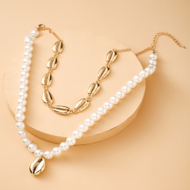 Fashion personality classic cross-border jewelry ladies shell pendant string imitation pearl double necklace