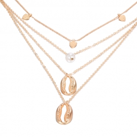 Creative classic ladies alloy shell imitation pearl pendant multilayer necklace