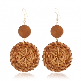 European and american style exaggerated handmade retro rattan geometric earrings ethnic style summer beach earrings women