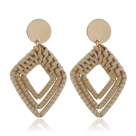 Ethnic style retro geometric vine hand-woven earrings european and american cross-border beach style exaggerated rattan earrings