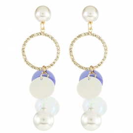 Korean fashion exaggerated earrings, long big brand diamond-studded geometric sequins temperament pearl earrings female sequin earrings