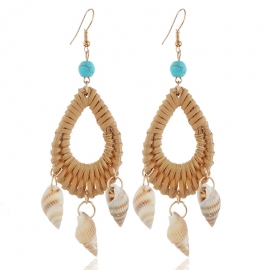 Factory direct ethnic style creative simple rattan earrings european and american fashion pure natural shell hand-woven earrings