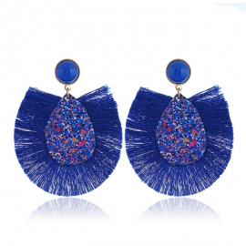 European and american fashion trend new wild exaggerated earrings fan-shaped geometric tassel bohemian tassel earrings women