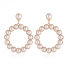 Cross-border exclusively for korean fashion exaggerated large circle alloy earrings hollow metal round pearl earrings
