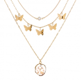 The new sequin super fairy butterfly necklace design sense niche female special-shaped imitation natural stone pendant multi-layer necklace