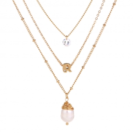 Multi-layered, simple, stylish, elegant, slender neck necklace, natural pearl pendant, temperament, all-match cold wind necklace