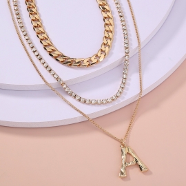European and american cross-border popular accessories ins niche design sense diamond necklace female simple letter a pendant multi-layer necklace