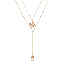 European and american fashion jewelry gold letter m necklace natural freshwater pearl pendant multi-layer necklace female pendant